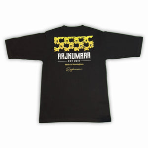 Rajkumarr black oversized T-shirt featuring structured shoulders and bold streetwear aesthetic-luxury modern fit.