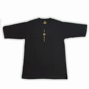 Rajkumarr black oversized T-shirt featuring structured shoulders and bold streetwear aesthetic-luxury modern fit.