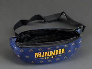 Rajkumarr navy waist bag with hidden compartments.