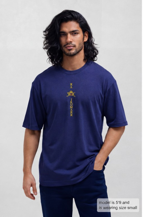 Men's Oversized T-Shirt Navy Blue – Heavyweight Streetwear Tee | Rajkumarr