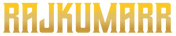 Gold name 'RAJKUMARR' with a gradient effect on a white background