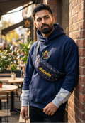 Rajkumarr navy blue waist bag front view – streetwear crossbody bum bag for men UK