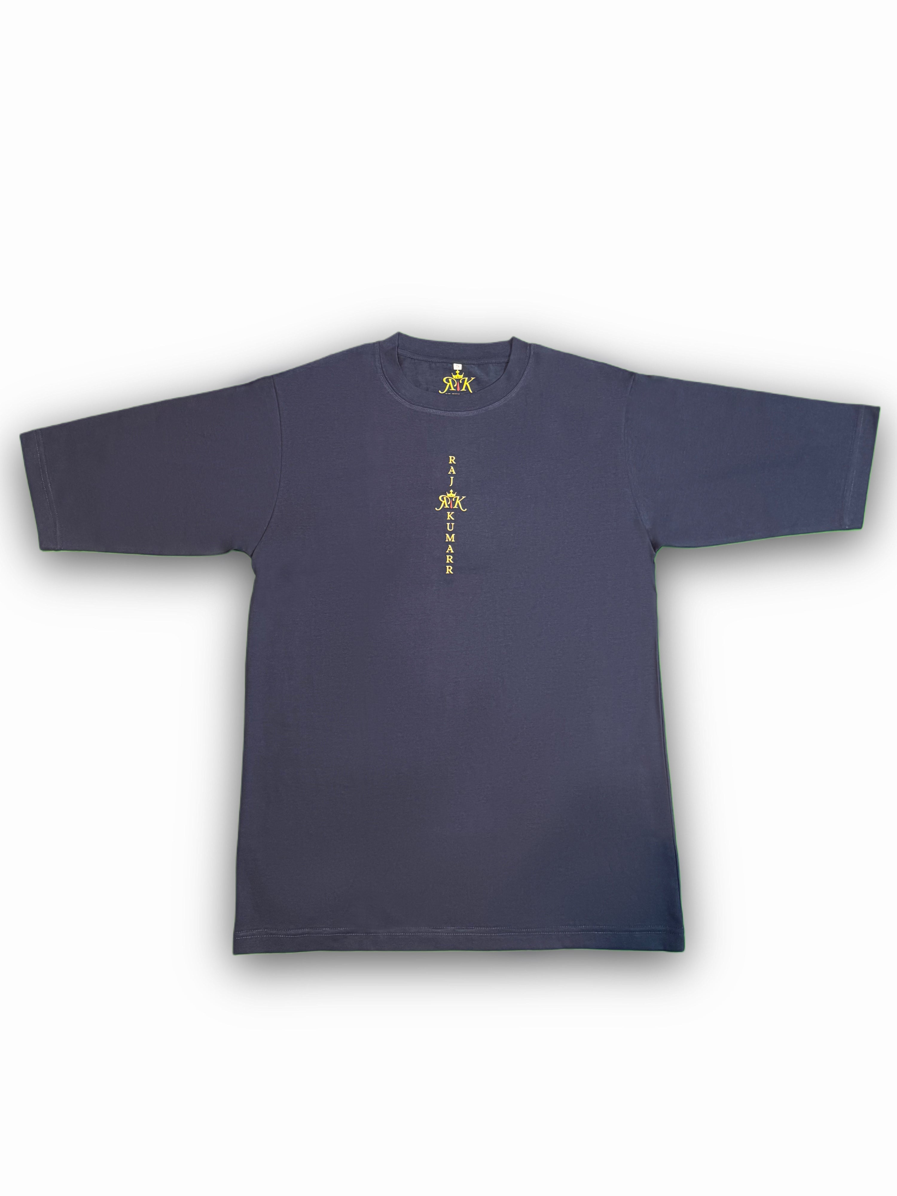 Rajkumarr navy blue oversized T-shirt with soft heavyweight fabric and clean silhouette - designer streetwear style. 